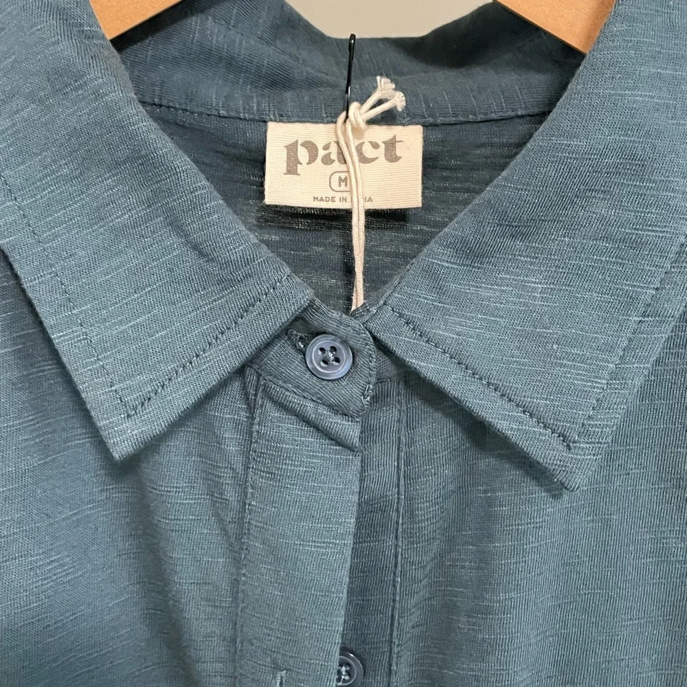 Pact Women's Sunset Blue/Green Button-Up organic cotton shirt - Picture 4 of 4